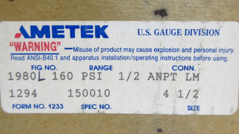 AMETEK 1980L 160PSI 4-1/2" NSMP