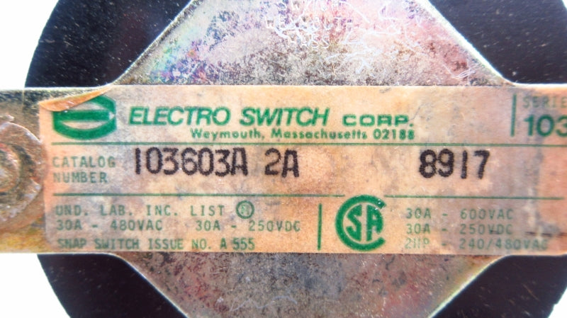 ELECTRO SWITCH 103603A2A 480VAC 30A NSNP