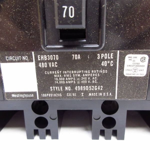 WESTINGHOUSE EHB3070 480VAC 70A NSMP