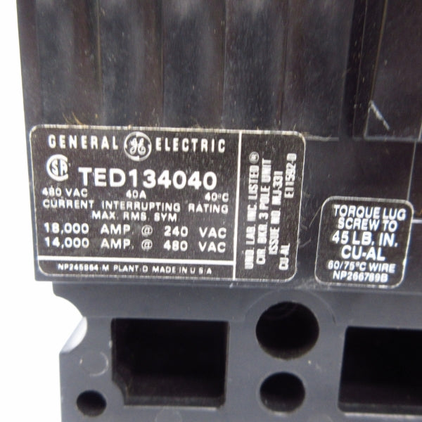 GENERAL ELECTRIC TED134040 480VAC 40A (BLACK) NSMP