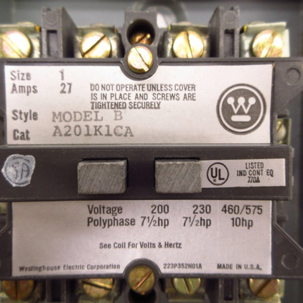 WESTINGHOUSE A201K1CA 110/120V 27A 1" (AS PICTURED) NSNP