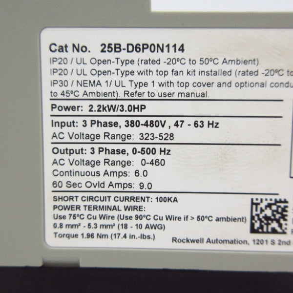ALLEN BRADLEY 25B-D6P0N114 SER. A F/W 5.001 323-528V 6A NSMP