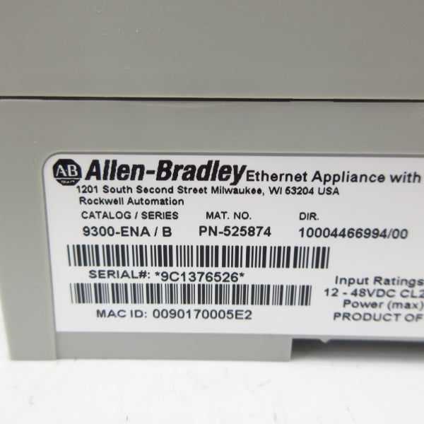 ALLEN BRADLEY 9300-ENA SER. B 12-48VDC (BR/WH) NSMP