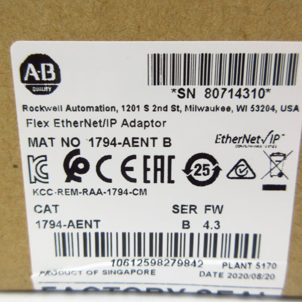 ALLEN BRADLEY 1794-AENT SER. B F/W 4.3 DATE: 2020 NSFS