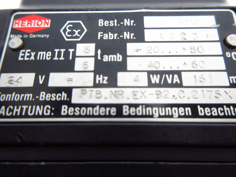 HERION PTB.NR.EX-92.C.2175X 3910 24V UNMP