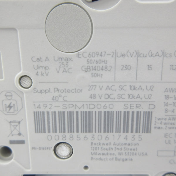 ALLEN BRADLEY 1492-SPM1D060 SER. D 277VAC 6A (PKG OF 2) NSMP