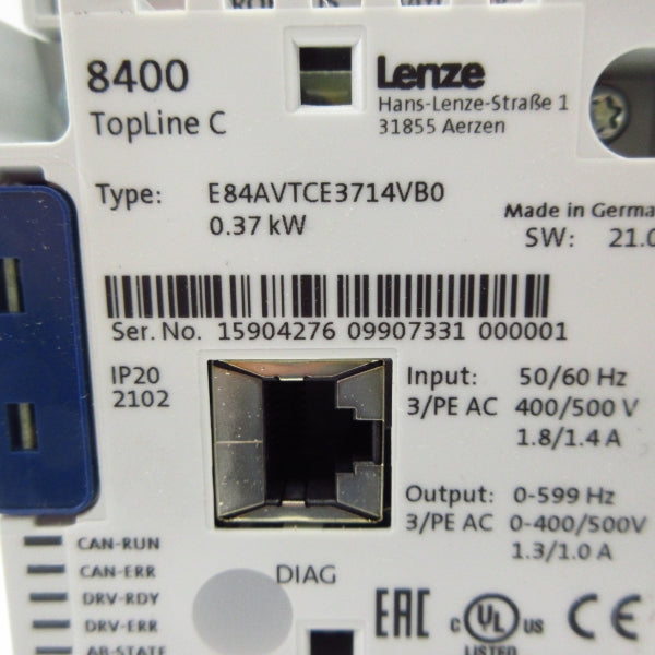 LENZE E84AVTCE3714VB0 400/500V 1.4/1.8A NSMP