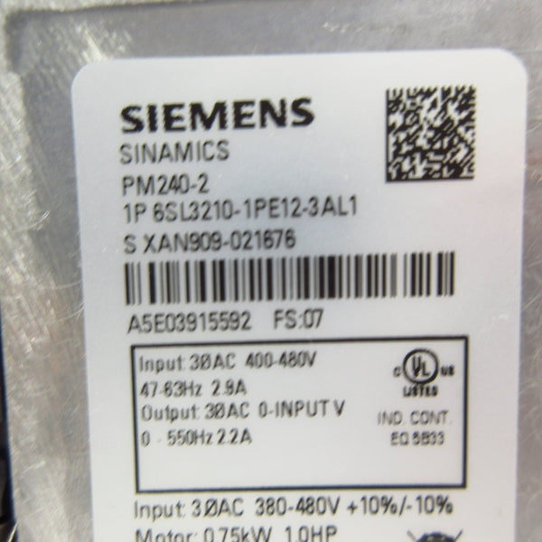 SIEMENS 6SL3210-1PE12-3AL1 400-480V 2.9A NSMP