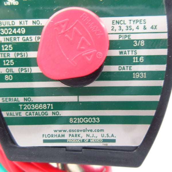 ASCO 8210G033 24VDC 125PSI 3/8" NSMP