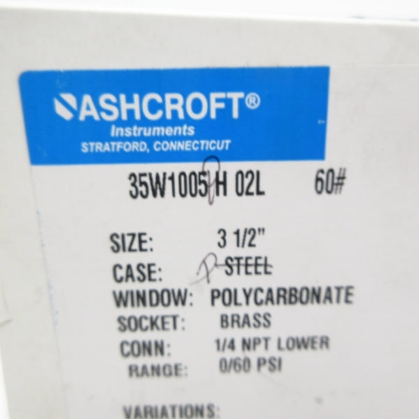 ASHCROFT 35W1005H02L60# 60PSI 3-1/2" NSMP