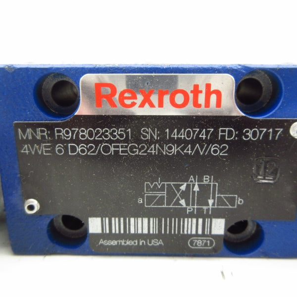 REXROTH 4WE6D62/OFEG24N9K4/V/V62 R978023351 24VDC 1.25A NSNP
