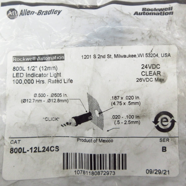 ALLEN BRADLEY 800L-12L24CS SER. B 26VDC 1/2" NSMP