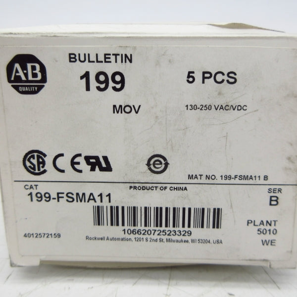 ALLEN BRADLEY 199-FSMA11 SER. B 130-250VAC/DC (PKG OF 5) (WH) NSMP