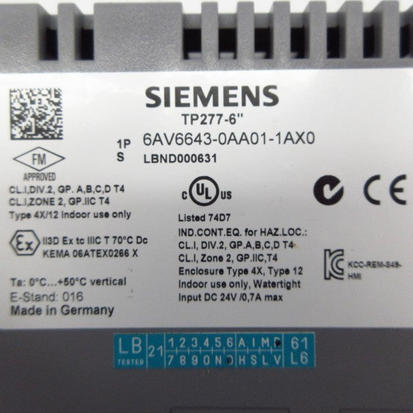 SIEMENS 6AV6643-0AA01-1AX0 24VDC 0.7A 6" NSMP