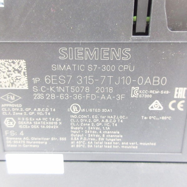 SIEMENS 6ES7315-7TJ10-0AB0 24VDC 1.1A NSMP