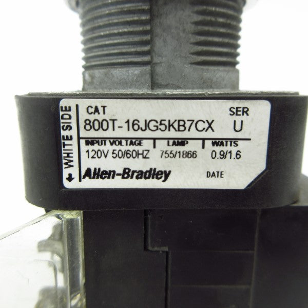 ALLEN BRADLEY 800T-16JG5KB7CX SER. U 120V (WH) NSMP