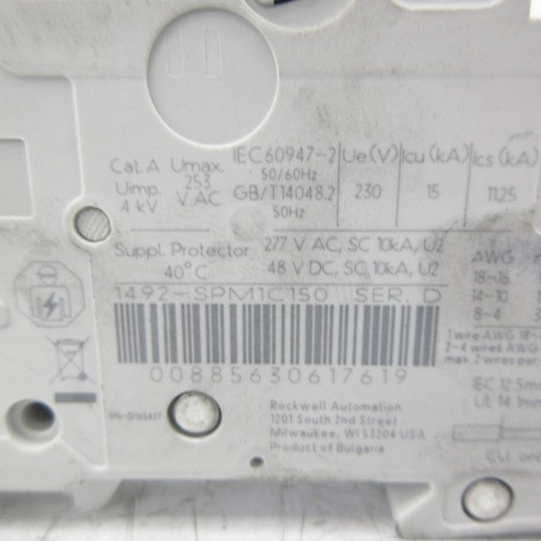 ALLEN BRADLEY 1492-SPM1C150 SER. D 277VAC 15A NSMP