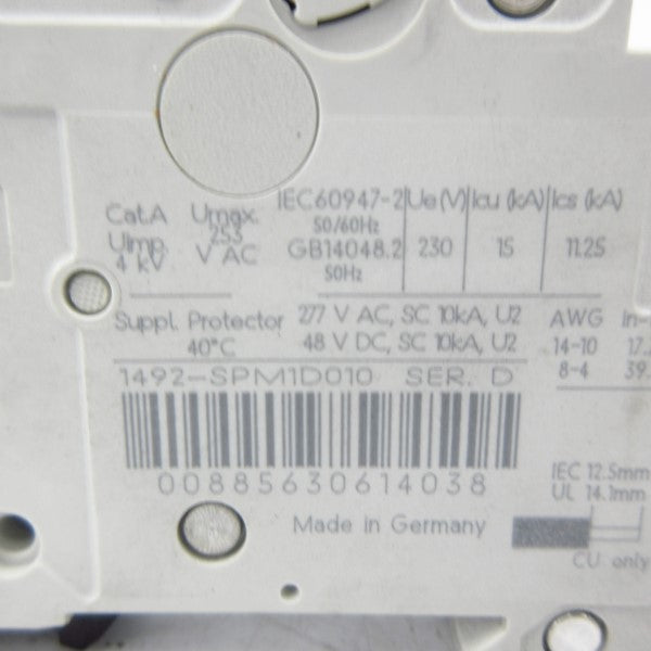 ALLEN BRADLEY 1492-SPM1D010 SER. D 277VAC 1A NSMP
