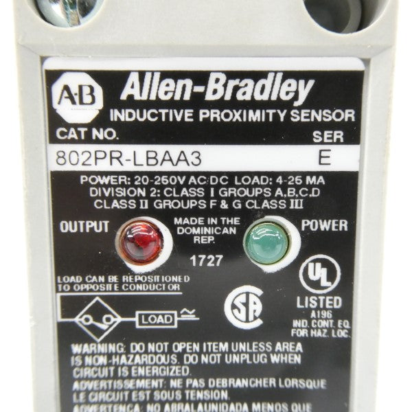ALLEN BRADLEY 802PR-LBAA3 SER. E 20-250VAC/DC (WH) NSMP