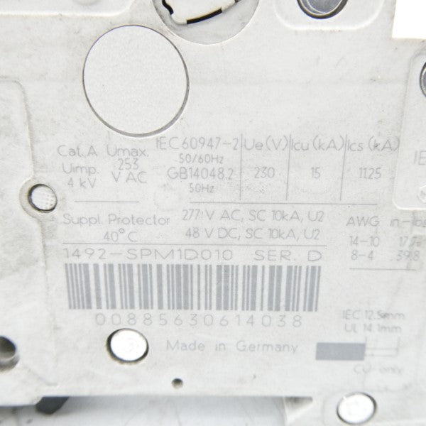 ALLEN BRADLEY 1492-SPM1D010 SER. D 277VAC 1A NSNP