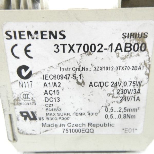 SIEMENS 3TX7002-1AB00 24VAC/DC 3A UNMP