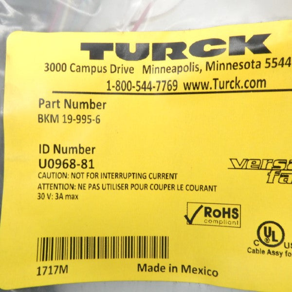 TURCK BKM19-995-6 U0968-81 30V 3A NSMP