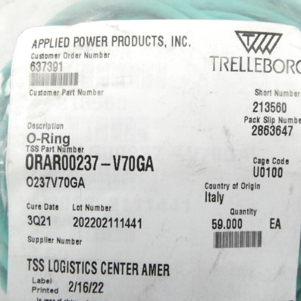 TRELLEBORG ORAR00237-V70GA (PKG OF 59) NSMP