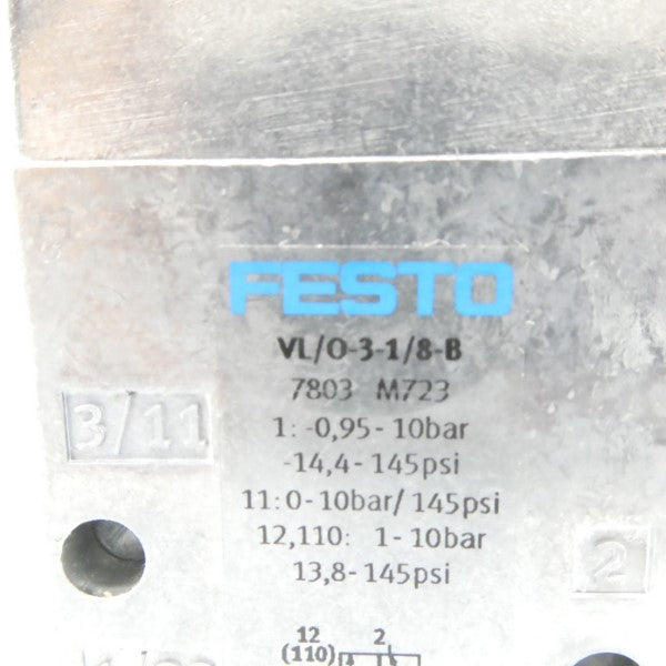FESTO VL-O-3-1/8-B 7803 -14.4-145PSI NSMP