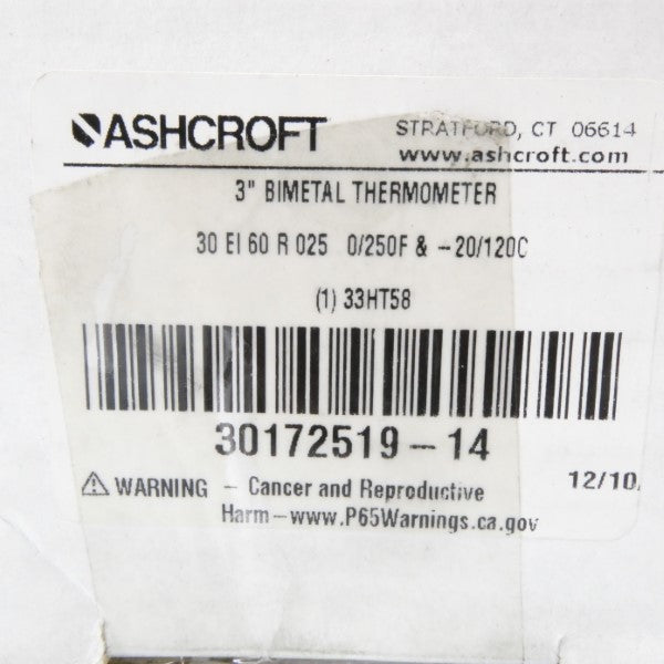 ASHCROFT 30EI60R0250/250F&-20/120C 33HT58 3" NSMP