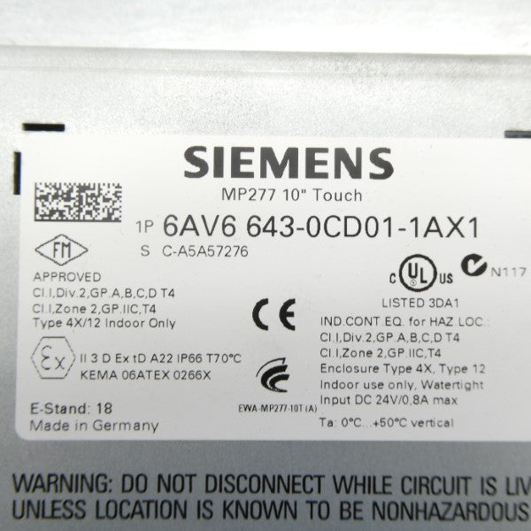 SIEMENS 6AV6643-0CD01-1AX1 24VDC 0.8A NSNP