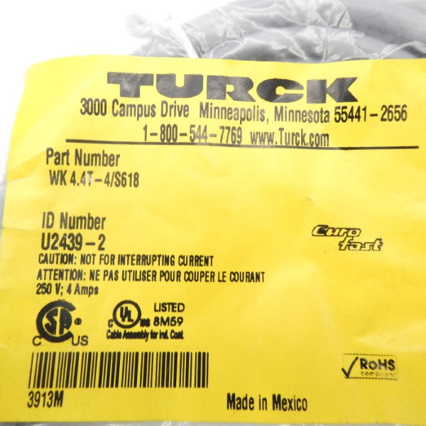 TURCK WK4.4T-4/S618 U2439-2 250V 4A NSMP