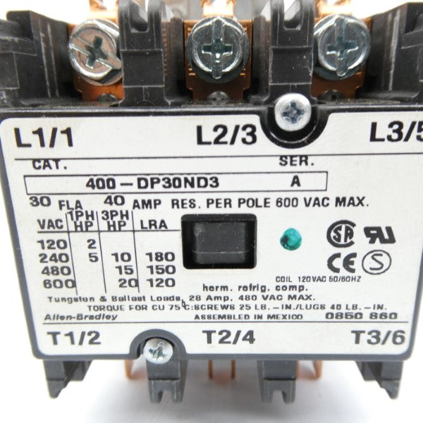 ALLEN BRADLEY 400-DP30ND3 SER. A 120V 40A (WH) NSMP