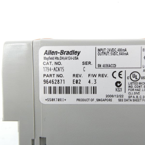 ALLEN BRADLEY 1794-ACN15 SER. C F/W 4.3 24VDC NSMP
