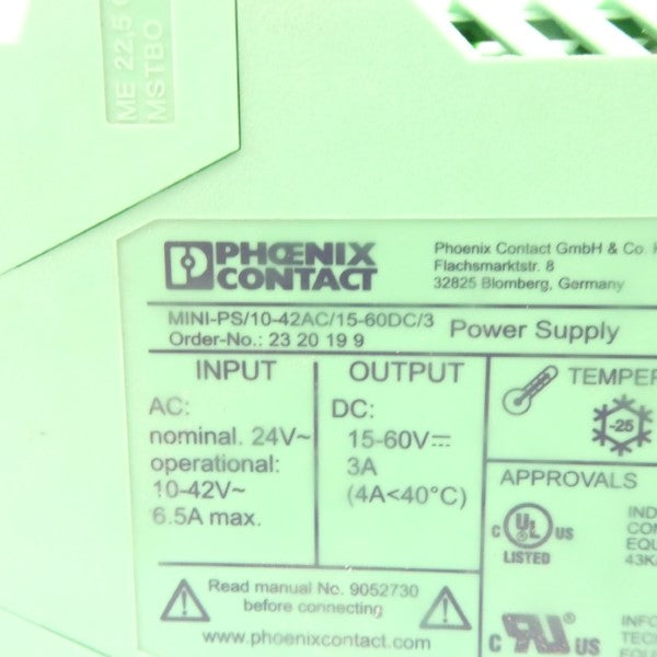 PHOENIX CONTACT MINI-PS/10-42AC/15-60DC/3 2320199 24V NSNP