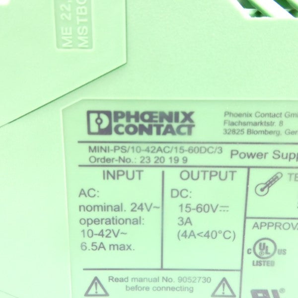 PHOENIX CONTACT MINI-PS/10-42AC/15-60DC/3 2320199 10-42V 6.5A NSNP