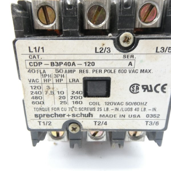 SPRECHER+SCHUH CDP-B3P40A-120 SER. A 120VAC 50A NSNP