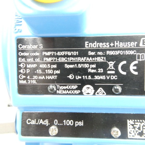 ENDRESS+HAUSER PMP71-EBC1PH1RAFAA+HBZ1 11.5-45VDC 400.5PSI NSNP