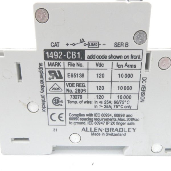 ALLEN BRADLEY 1492-CB1DF020 SER. B 120VDC 2A UNMP