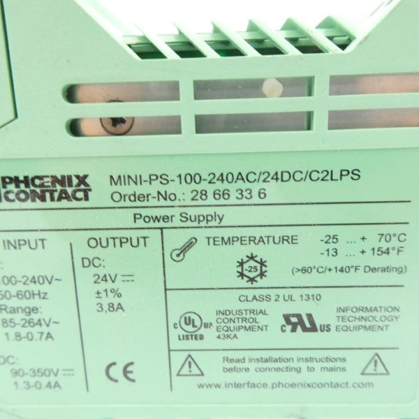 PHOENIX CONTACT MINI-PS-100-240AC/24DC/C2LPS 2866336 100-240V 1.8-0.7A UNMP