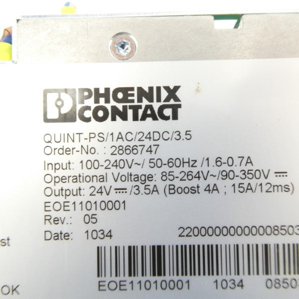 PHOENIX CONTACT QUINT-PS/1AC/24DC/3.5 2866747 100-240V 1.6-0.7A UNMP