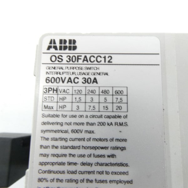 ABB OS30FACC12 600VAC 30A (AS PICTURED) UNMP