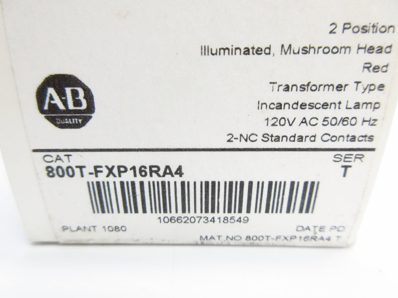 ALLEN BRADLEY 800T-FXP16RA5 SER. T 120VAC (WH) NSMP