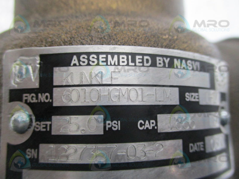 KUNKLE 6010HGM01-LM RELIEF VALVE (AS PICTURED)  UNMP