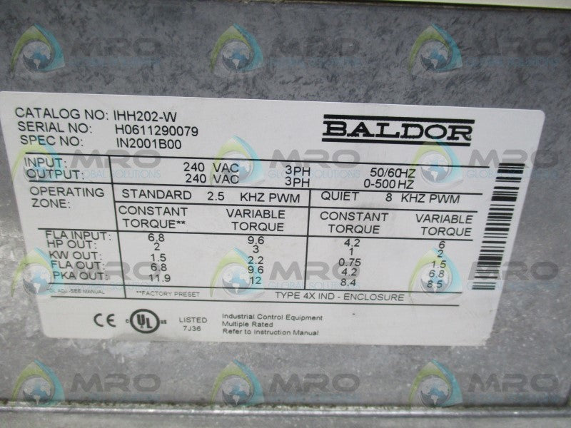 BALDOR IHH202-W INVERTER  DRIVE (AS PICTURED)  NSNP