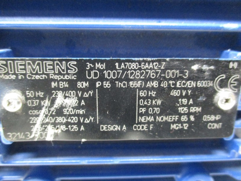 SIEMENS 1LA7080-6AA12-Z MOTOR  UNMP