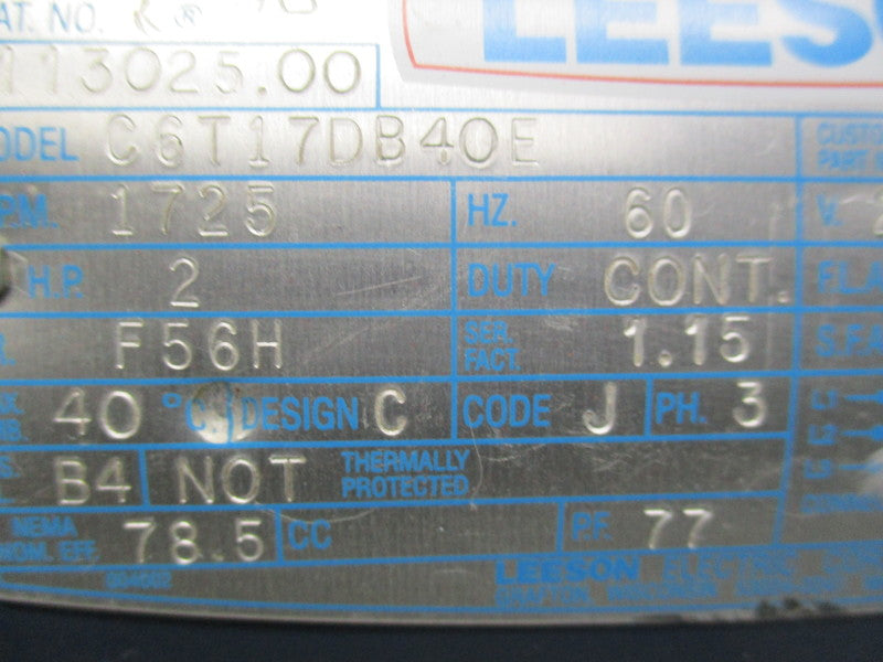 LEESON C6T17DB40E MOTOR 1 HP 1725 RPM 208/230V  UNMP
