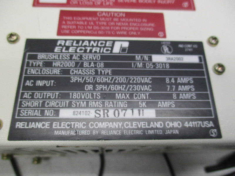 RELIANCE HR2000/BLA-08 BRUSHLESS AC SERVO 220V  UNMP