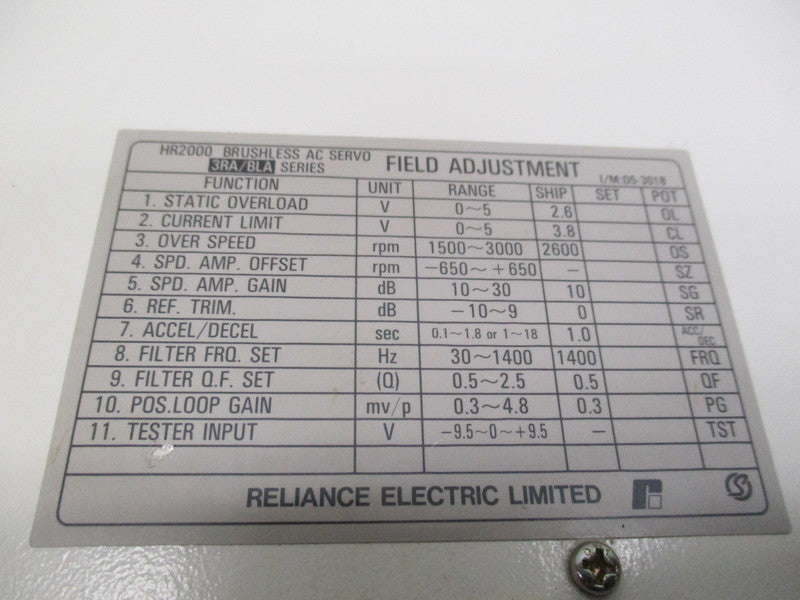 RELIANCE HR2000/BLA-08 BRUSHLESS AC SERVO 220V  UNMP