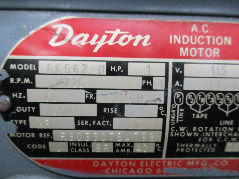 DAYTON 6K562-B MOTOR 1 HP 1725 RPM 115V   UNMP