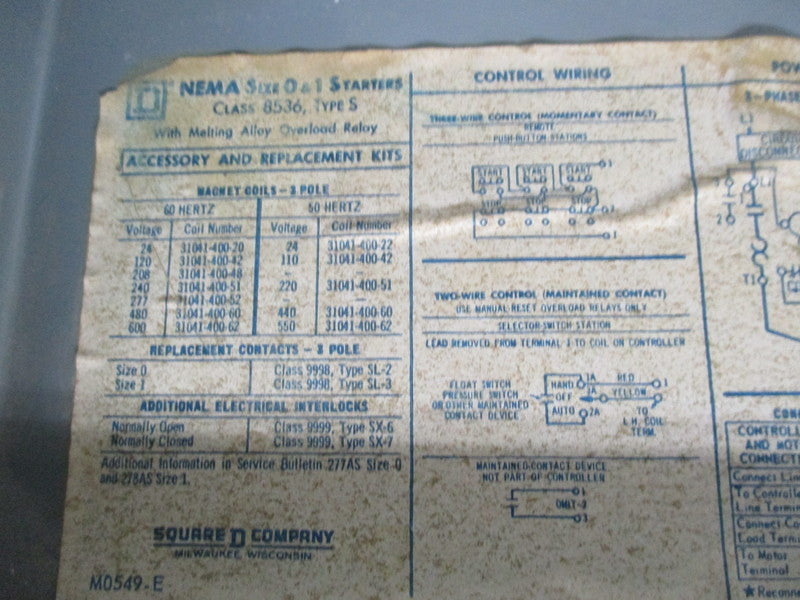 SQUARE D 8538SBG11 SER.A W/9001B39 SER.B MOTOR STARTER 30A  UNMP
